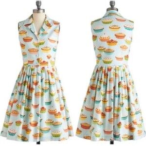 ModCloth Bea & Dot Womens Novelty Pie Print  A-Line Pin Up Dress Sz 12 Festival